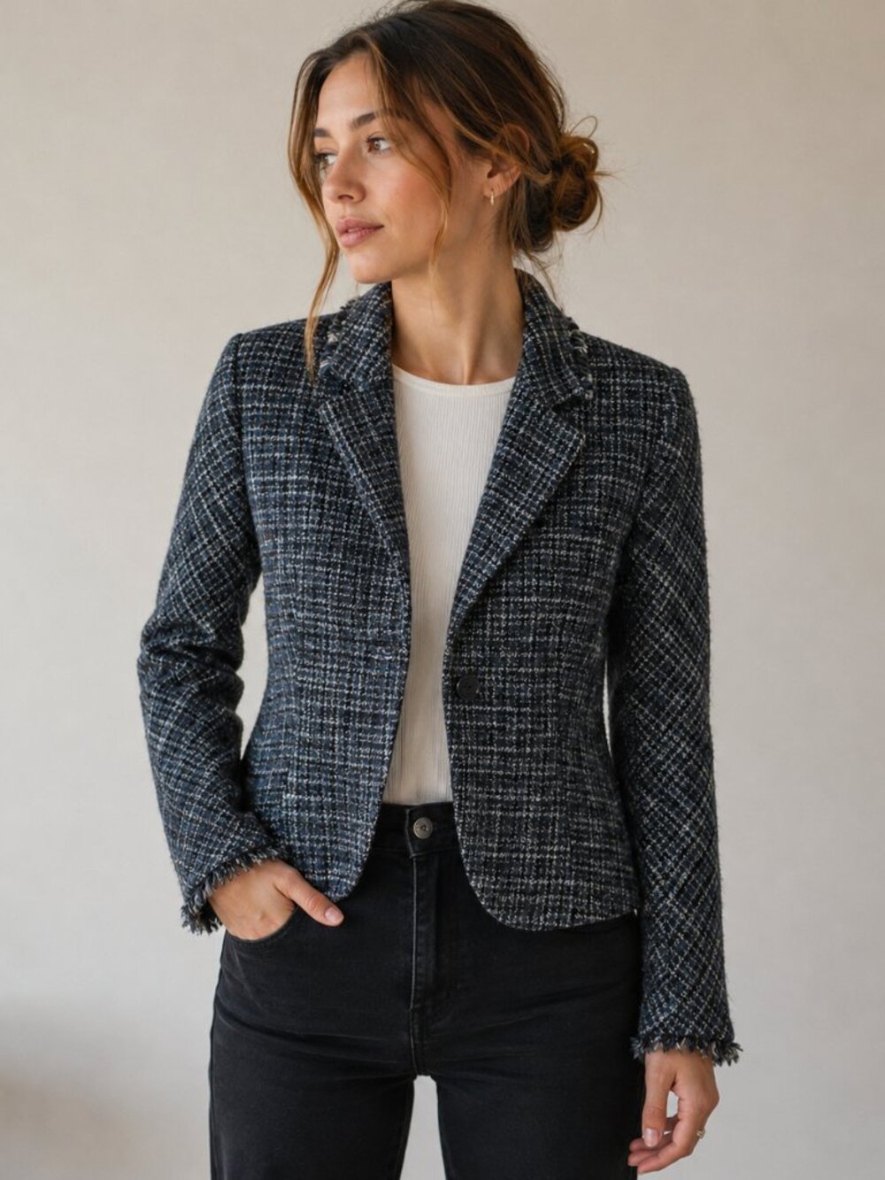 Theory Black and White‎ Plaid Blazer